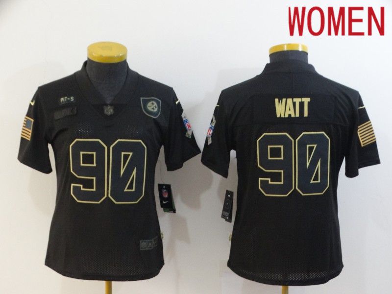 Women Pittsburgh Steelers #90 Watt Black Retro Gold Lettering 2020 Nike NFL Jersey->seattle seahawks->NFL Jersey